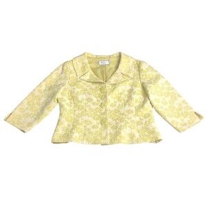 Eliza J Blazer Jacket L/XL Yellow Floral Jacquard Flower Snap Mod 70s Retro